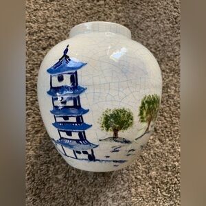 Vintage Hand Painted Oriental Round Vase